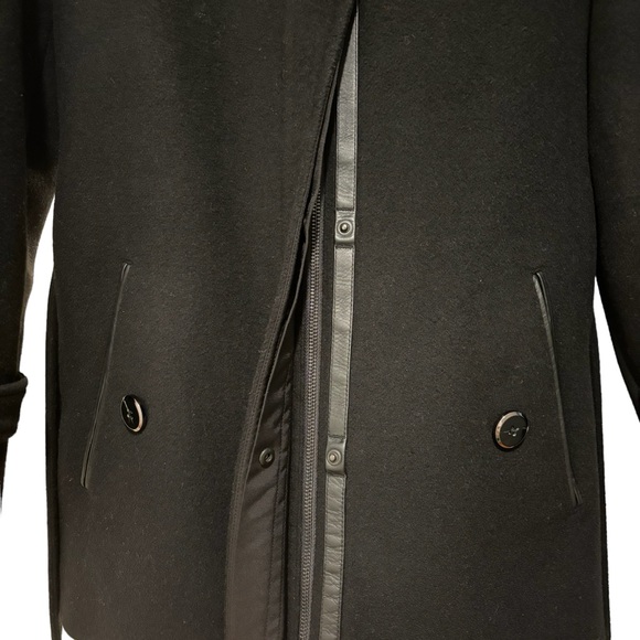 Mackage Black Wool Zipped Jacket with Leather Trim & belt, Size S/P Barely worn - Picture 5 of 10